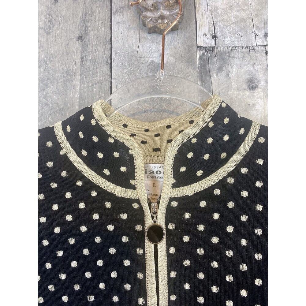 Misook Black & Metallic Gold Polka Dot Full Zip Jacket Size Large. - Picture 3 of 11